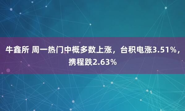 牛鑫所 周一热门中概多数上涨，台积电涨3.51%，携程跌2.63%